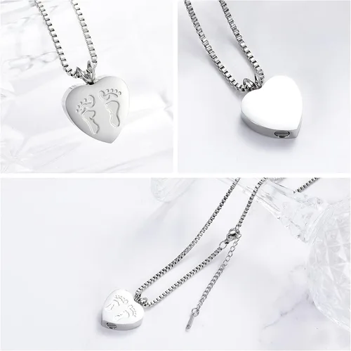 Miniatura 3 de XSMZB Always In My Heart - Collar con colgante de urna de recuerdo de cenizas con pies de bebé, urna de cremación, joyería conmemorativa