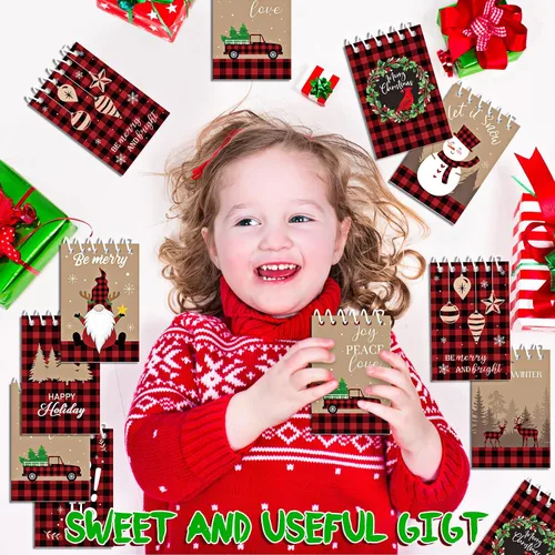Miniatura 6 de Funrous 24 Piezas Mini Blocs de Notas en Espiral de Navidad, Tema Navideño de Cuadros Búfalo, Mini Bloc de Notas Pequeño con Patrón de Muñeco