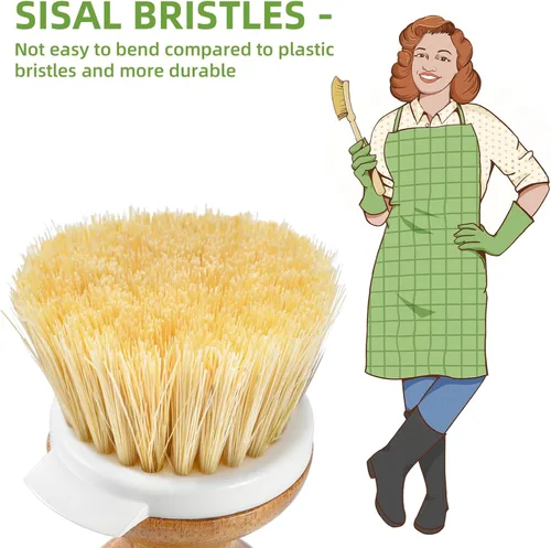 Miniatura 3 de SUBEKYU Cepillo para platos, juego de cepillos de bambú con bandeja, cepillo de cocina natural para lavar platos/sartenes/ollas, raspador 2
