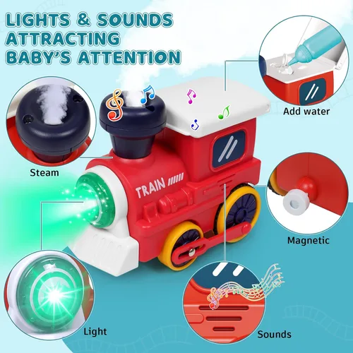 Miniatura 4 de Juego de Tren Eléctrico para Niños Pequeños de 3-5 4-8 con Pistas de Tren, Luces, Señal de Vapor, Música Realista, Sonido, Conexión Magnética