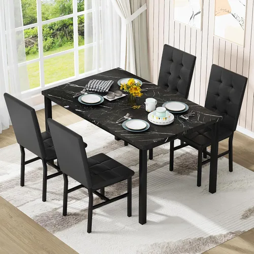 Miniatura 6 de AWQM Juego de Mesa de Comedor para 4, Mesa de Cocina de Mármol Sintético y Juego de 4 Sillas, Juego de Mesa de Comedor Moderna para 4, Mesa de Cena