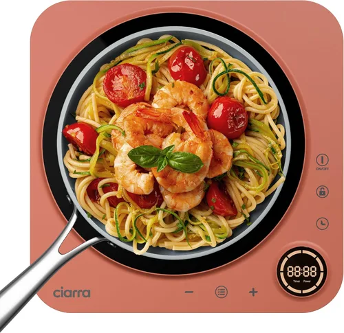 CIARRA CATIH1A-O Cocina de inducción portátil, quemador eléctrico de encimera delgado con sensor táctil y tiempo digital, naranja 2-Naranja