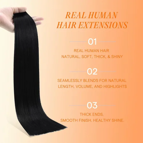 Miniatura 2 de Full Shine Invisi Edge - Extensiones de cabello con cinta adhesiva invisible de 36 cm, color 1 negro, máquina Remy, extensiones de cabello humano