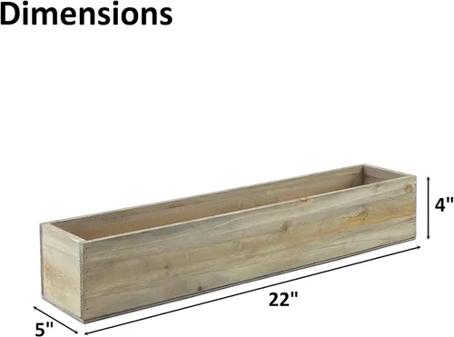 Miniatura 2 de CYS EXCEL Maceta rectangular de madera con forro de plástico extraíble (H: 4 pulgadas de apertura: 22 x 5 pulgadas), maceta rectangular de madera