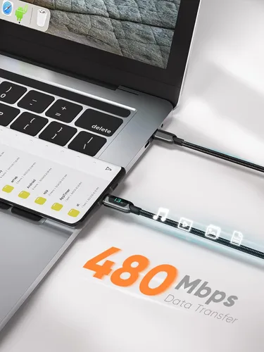 Miniatura 4 de CableCreation Cable USB C a USB C de 6.6 pies, paquete de 2 unidades PD de 100 W con pantalla LED, cable USB C duradero trenzado con pantalla