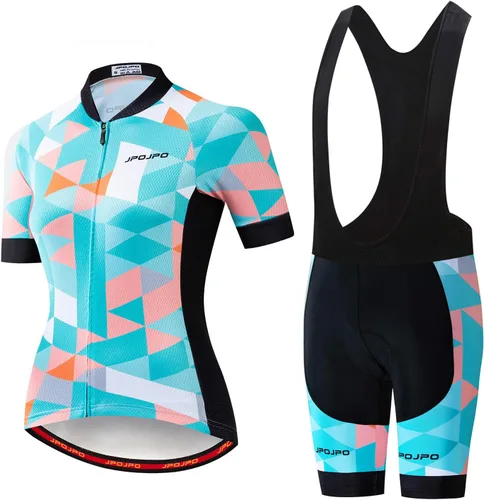Miniatura 122 de Camiseta de ciclismo para mujer, manga corta y pantalones cortos de ciclismo acolchados para verano