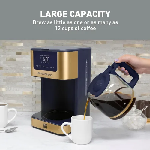 Miniatura 3 de West Bend Cafetera programable atemporal de 12 tazas con selector de fuerza de preparación para café caliente y helado, incluye opción
