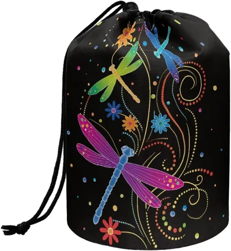 Miniatura 40 de Poceacles Bolsa de maquillaje con cordón, estuche portátil para cosméticos, bolsa de aseo de viaje, organizador de barril, bolsa de almacenamiento