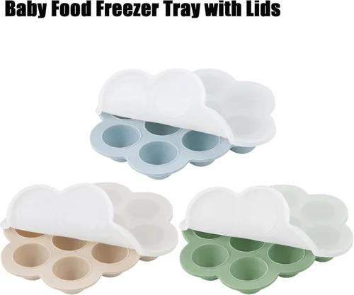Miniatura 6 de PandaEar Paquete de 3 bandejas de silicona para congelador de alimentos para bebés con tapas, 10 porciones pequeñas por bandeja