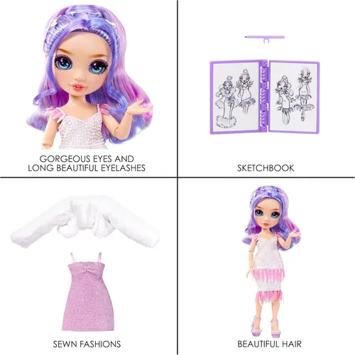 Miniatura 5 de Rainbow High Fantastic Fashion Violet Willow - Muñeca de moda púrpura de 11 pulgadas y juego con 2 trajes completos de muñeca y accesorios de juego