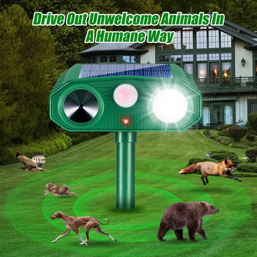 Miniatura 6 de Repelente solar ultrasónico de animales, repelente de gatos al aire libre con sensor de movimiento, repelente ultrasónico de gatos, repelente