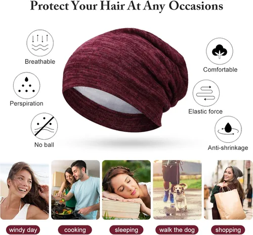 Miniatura 3 de Gorro de dormir con forro de satén, 4 piezas, gorro holgado para mujer