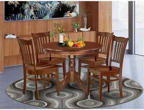 Miniatura 2 de East West Furniture HLGR5-MAH-W - Juego de muebles de comedor de 5 piezas, incluye una mesa de comedor redonda con pedestal y 4 sillas de asiento
