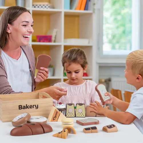 Miniatura 6 de Juego de 10 piezas de alimentos de madera para cocina de niños, juguetes de madera para cortar alimentos, accesorios de juguete de cocina con caja