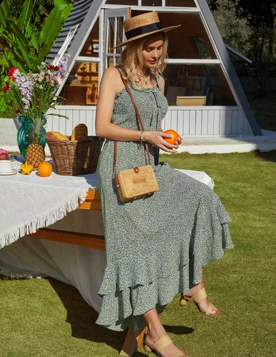 Miniatura 7 de GRACE KARIN - Vestido bohemio y floral de verano para mujer, con cuello cuadrado y tirantes, acampanado, largo, atuendo para la playa
