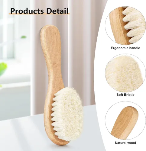 Miniatura 2 de Juego de cepillo y peine para cabello de bebé para recién nacidos y niños pequeños Juego de cepillos de madera para bebé con cerdas suaves de 3