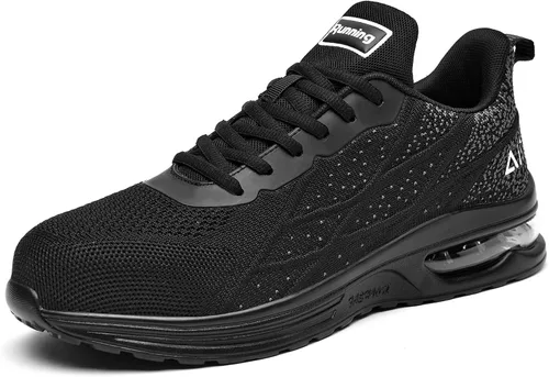 HiHatide - Zapatos con punta de acero para hombre, zapatos de trabajo, zapatos de seguridad, con amortiguación de aire, ligeros, antideslizantes,