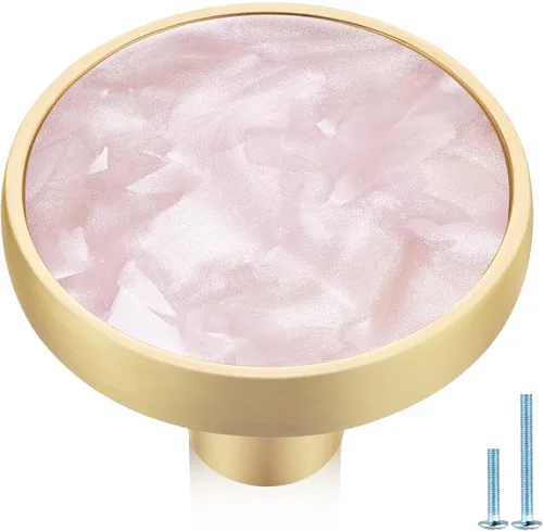 Paquete de 12 pomos rosados para gabinete, tiradores redondos de 1-1/4 pulgadas, aleación de zinc maciza y pomos decorativos de latón cepillado para