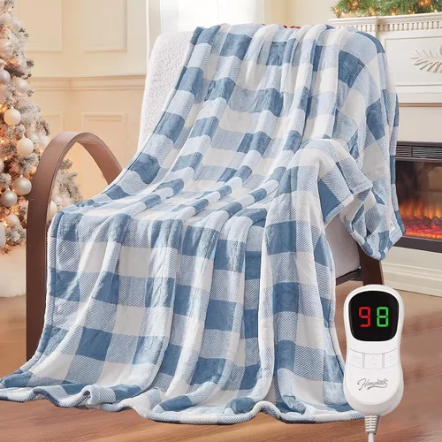 Miniatura 14 de Homemate - Manta eléctrica térmica de 50 x 60 pulgadas ultrasuave de franela, manta calefactora con 10 niveles de calor rápido, 8 horas de apagado