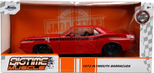 Miniatura 2 de Jada Toys Big Time Muscle 1:24 1973 Plymouth Barracuda - Coche fundido a presión rojo/negro, juguetes para niños y adultos