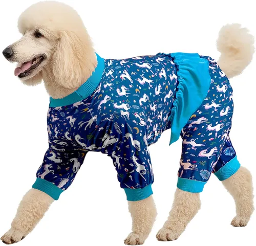 LovinPet Pijamas grandes para perros - Camisa de unicornio para perro, mono de recuperación posoperatoria, impresión de sirenas y unicornios Rosa