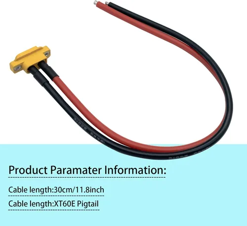 Miniatura 5 de 2 unidades Amass XT60E-M - Conector de batería macho montable, conector de montaje en panel XT60 con cable de 11.8 in para batería RC Lipo FPV