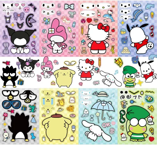 Miniatura 6 de Lindas calcomanías de anime para niños, 24 hojas, crea tus propias calcomanías de dibujos animados de anime, crea calcomanías de cara