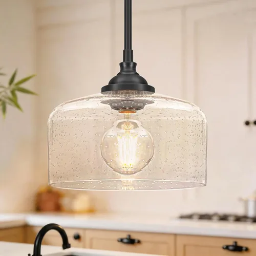 Miniatura 12 de 3 luces colgantes ajustables para isla de cocina, metal cepillado dorado y vidrio transparente, luces colgantes de latón vintage para baño, pasillo