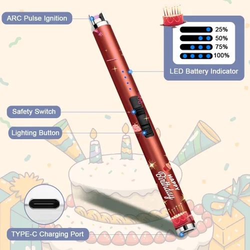Miniatura 3 de Encendedor de arco de vela SUPRUS USB eléctrico con batería LED mejorada, pantalla de batería, interruptor de seguridad, recargable, sin llama