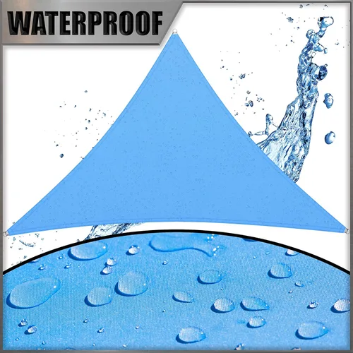 Miniatura 2 de Amgo Toldo impermeable triangular azul de 16 x 16 x 16 pies, toldo tipo vela UPF50+, 95% de bloqueo UV, resistente al agua, patio trasero al aire