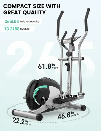 Miniatura 7 de THERUN - Máquina elíptica para el hogar, máquina de ejercicio elíptica hipersilenciosa, entrenador elíptico compacto con 8 niveles de resistencia