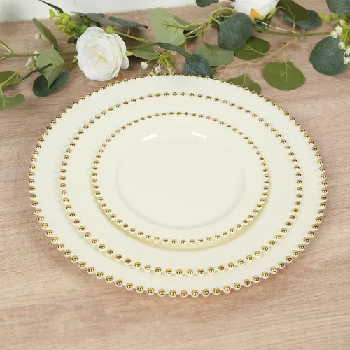 Miniatura 17 de Efavormart - Paquete de 10 platos de postre de plástico transparente rubor con borde de cuentas, platos redondos desechables para ensalada, 8
