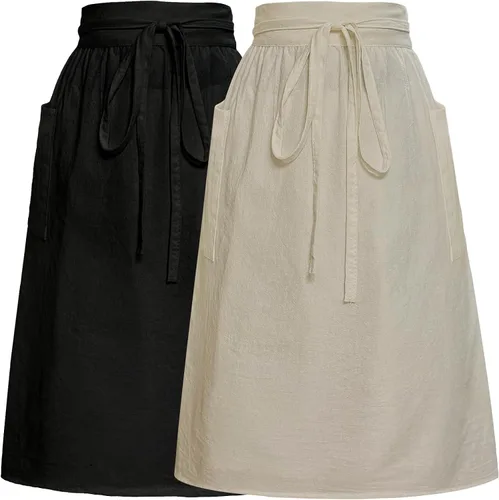 Medio delantal de lino de algodón para mujer, estilo vintage, con volantes, color liso y brillante para cocinar, pintar, obras de arte
