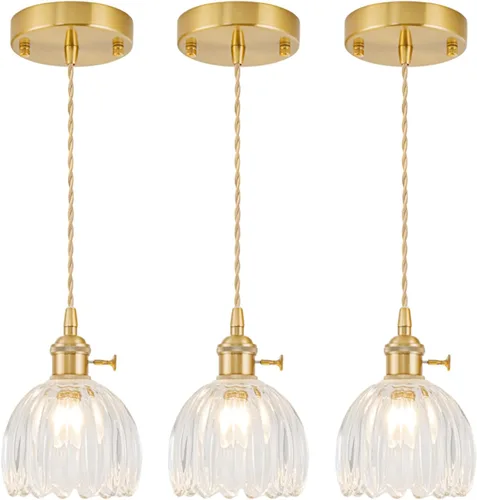 Miniatura 37 de Lámparas colgantes enchufables, lámpara colgante de cristal vintage, mini lámpara colgante de tulipán blanco leche, iluminación colgante para isla