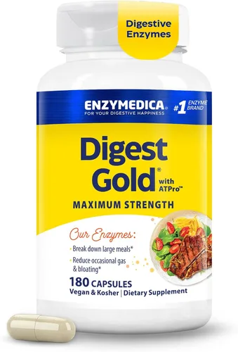 Miniatura 12 de Enzymedica - Digest Gold + ATPro - Enzimas de máxima potencia para la salud digestiva, descompone carbohidratos, grasas, fibra y proteínas