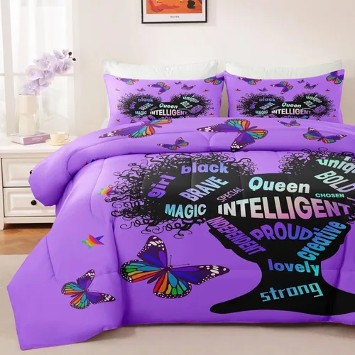 Miniatura 2 de Juego de edredón para niña negra, tamaño individual, para niños y adolescentes, juego de ropa de cama Black Girl Magic, juego de edredón con citas