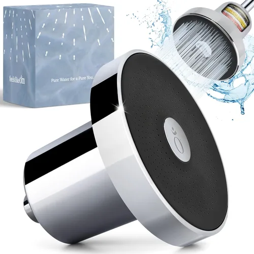 Feels Like Om Cabezal de ducha filtrado con suavizante de agua, filtros de ducha para eliminar productos químicos tóxicos y 98% del cloro, filtro de