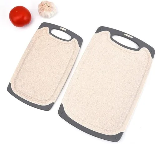 Miniatura 2 de Flyingsea tablas de cortar para cocina, juego de tabla de cortar de paja de trigo ecológico antideslizante (3 unidades), apto para lavavajillas