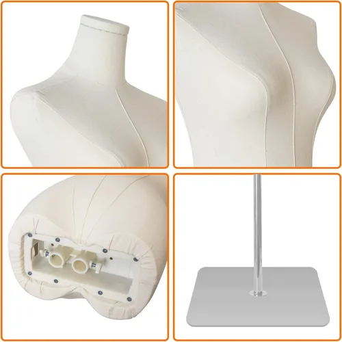 Miniatura 4 de maniquí femenino con forma de torso para mujer, formas de vestido para costura, cuerpo de maniquí de alta estabilidad con soporte de metal dorado