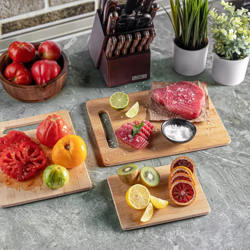 Miniatura 3 de Juego de 4 tablas de cortar de bambú, tablas de cortar de madera para cocina con ranura para jugo, bloque de carnicero grande, tabla de queso