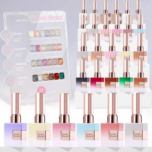Miniatura 18 de Double Rhythm - Juego de esmalte de uñas en gel de 28 piezas, 0.5 onzas, kit de esmalte de uñas de gel de remoción, mismo color, misma botella, arte