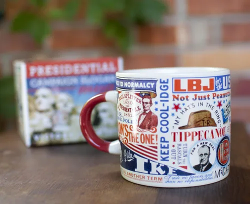 Miniatura 4 de Taza de café con eslogan presidencial, de "Tippecanoe and Tyler Too" a "Yes We Can", viene en una divertida caja de regalo, 12 onzas
