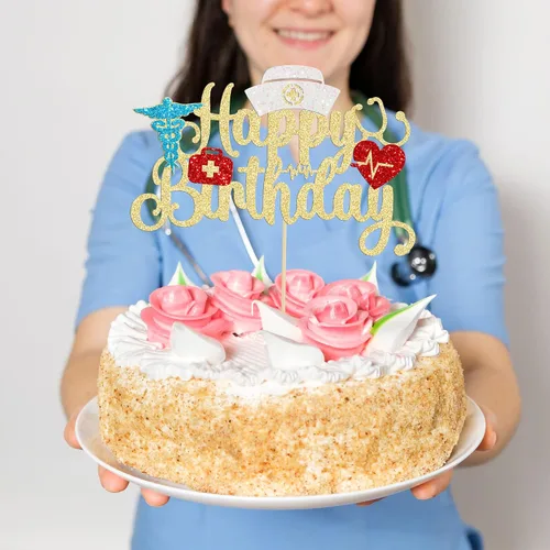 Miniatura 5 de Gyufise 1 unids Enfermera Feliz Cumpleaños Decoración de Pastel de Cumpleaños de Enfermería Público de Pastel de Cumpleaños para Médico Rn Tema