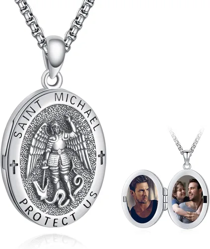 ADMETUS Collar de plata de ley 925 con diseño de santo patrón, collar de amuleto, joyería de cruz para hombre con cadena Rolo de 0.098 in, 22