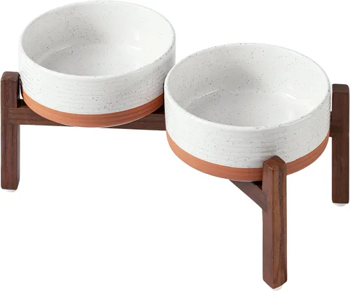 Miniatura 14 de Havniva Cuenco elevado de cerámica para perros de 6.1 pulgadas con soporte antideslizante (madera de acacia), dos opciones de altura, cuenco