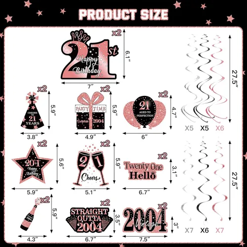 Miniatura 2 de MOORAY 36 piezas de decoración de cumpleaños negro dorado 21 espirales colgantes para hombres y mujeres, suministros de fiesta de feliz cumpleaños