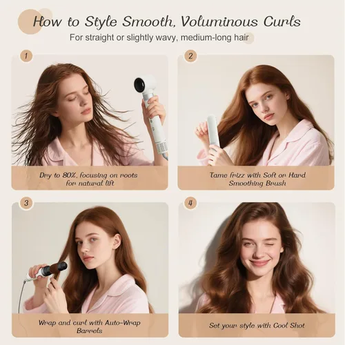 Miniatura 13 de Estilizador de cabello 6 en 1, secador de pelo iónico de alta velocidad con rizadores de envoltura automática, cepillo ovalado y voluminizador, sin