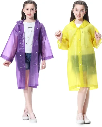 Miniatura 18 de Poncho de lluvia para niños Impermeable, Paquete de 2-5 Abrigos de lluvia reutilizables de EVA para niños y niñas de 6-14 años, Equipo de chaquetas