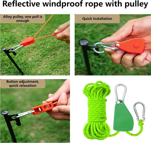 Miniatura 5 de Tienda de campaña portátil para exteriores, juego de lujo 8 en 1, cuerda resistente al viento, clavo de tierra para tienda, martillo de campamento