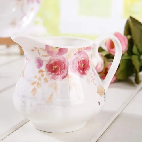 Miniatura 4 de Guangyang - Juego de té de porcelana de 15 piezas (calcomanía de flor de rosa), tetera de calabaza con 6 tazas y 6 platillos